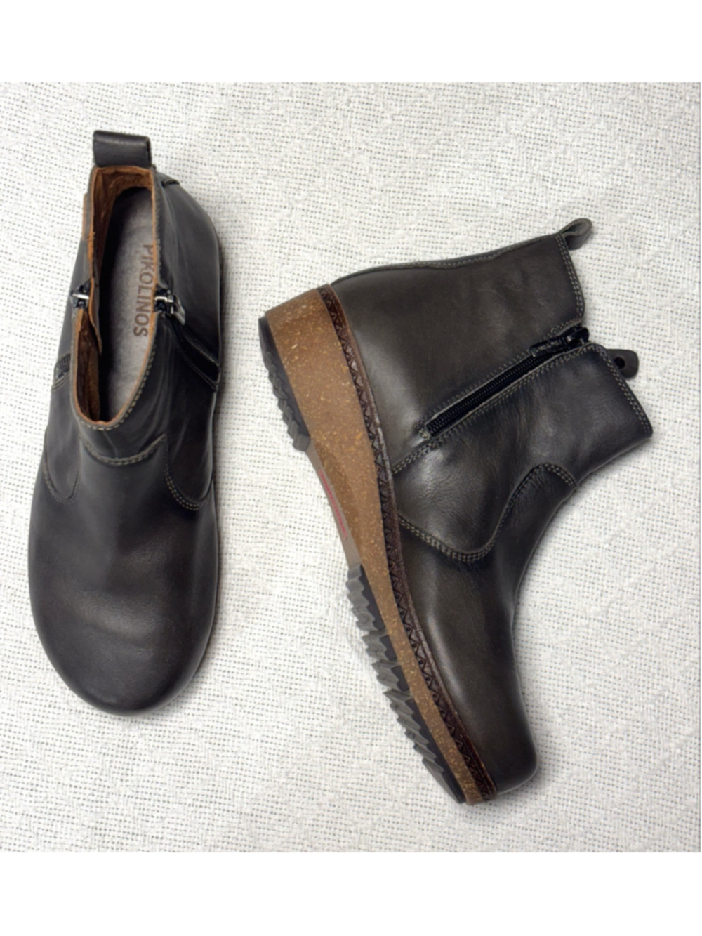 Pikolinos Granada Leather Ankle Booties Lead Grey Size 39 EU 8.5 US EUC Granola